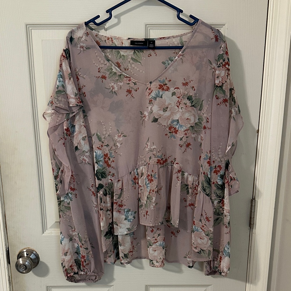 Halogen Floral Ruffle Blouse - Purple and Green